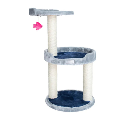 3 Level Real Wood Cat scratcher, x2905, Gray W Plush Perch | Scratchers | pethousekh