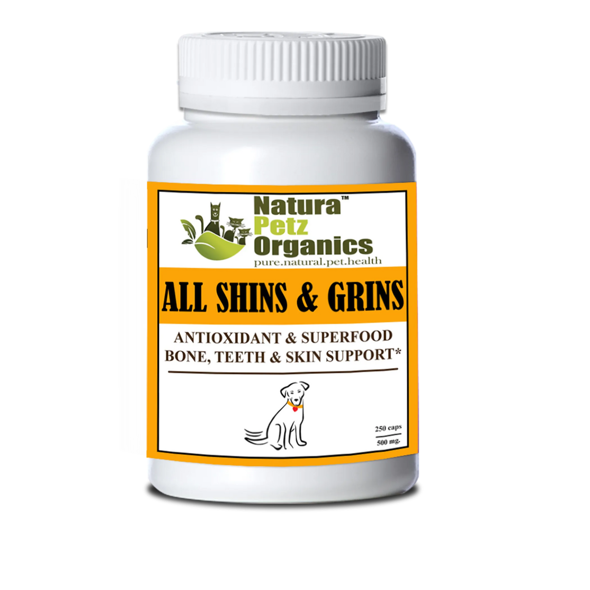 All Shins & Grins Capsules - Antioxidant Super Food Bone, Eye, Teeth & Skin Support Dog & Cat* | Animal Vitamins & Supplements | pethousekh
