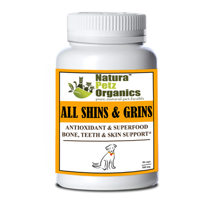 All Shins & Grins Capsules - Antioxidant Super Food Bone, Eye, Teeth & Skin Support Dog & Cat* | Animal Vitamins & Supplements | pethousekh
