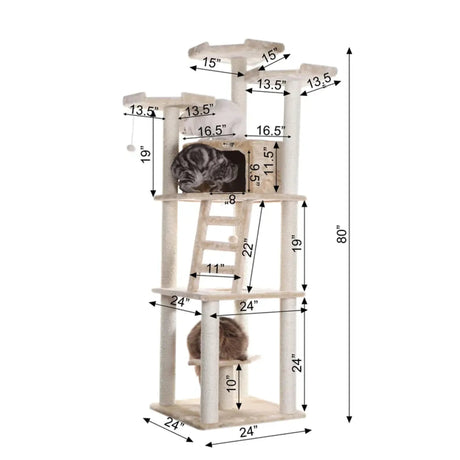 Armarkat Multi - function Real WOOD Cat Tower Beige | Scratchers | pethousekh