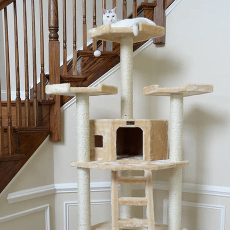 Armarkat Multi - function Real WOOD Cat Tower Beige | Scratchers | pethousekh