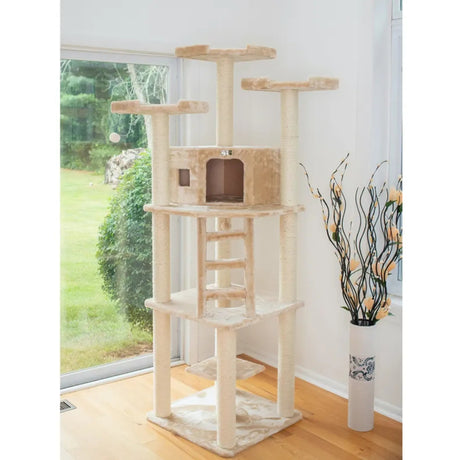 Armarkat Multi - function Real WOOD Cat Tower Beige | Scratchers | pethousekh
