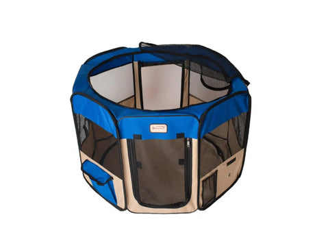 Armarkat Portable Pet Playpen In Blue and Beige Combo | Pet Carriers | pethousekh