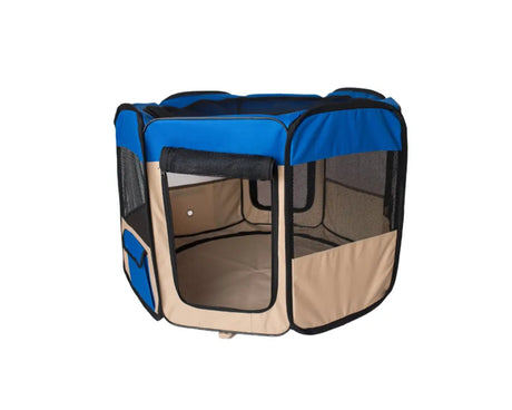 Armarkat Portable Pet Playpen In Blue and Beige Combo | Pet Carriers | pethousekh