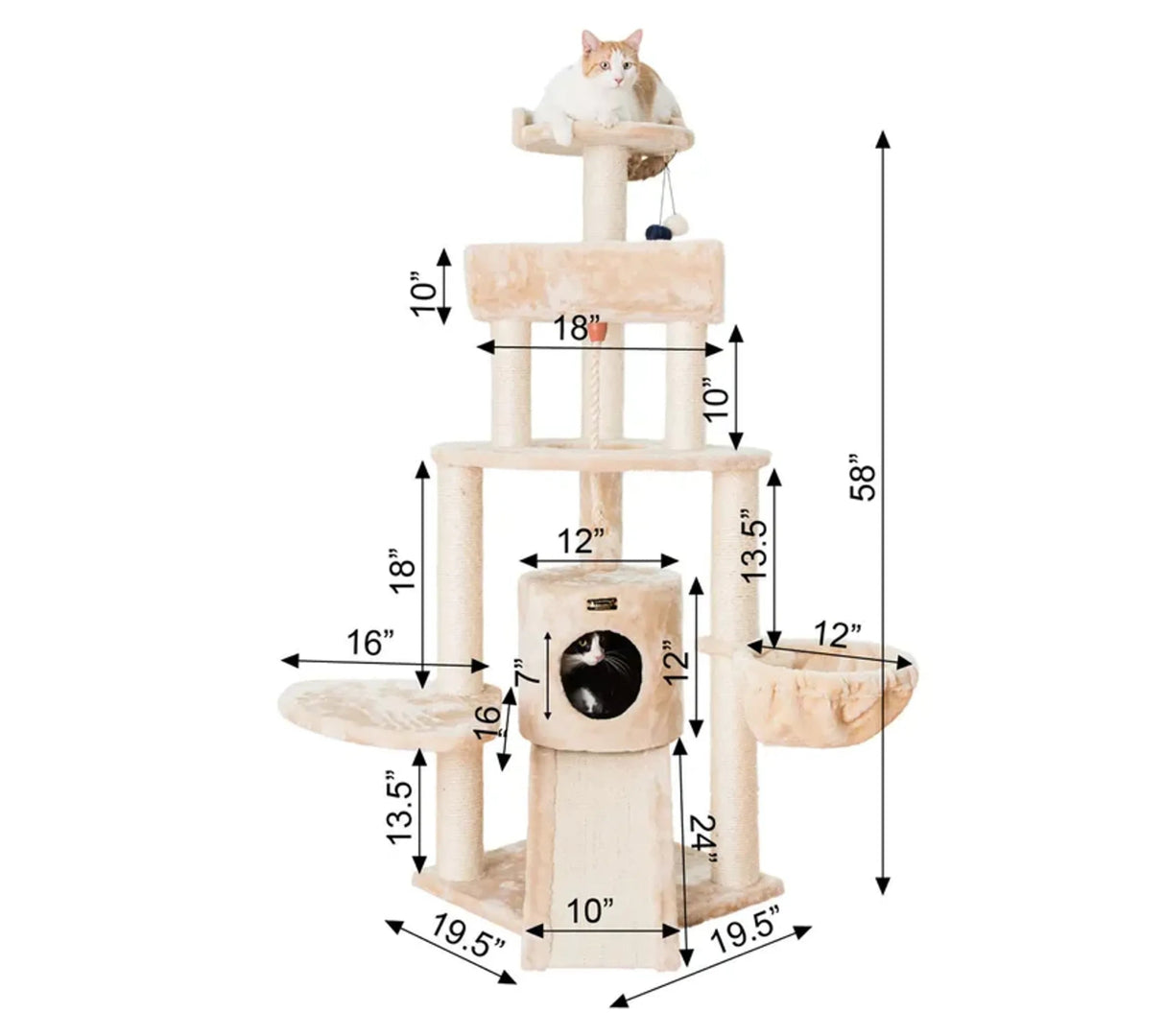 Armarkat Real Wood Spacious Thick Fur Cat Tower W Lounge | Scratchers | pethousekh