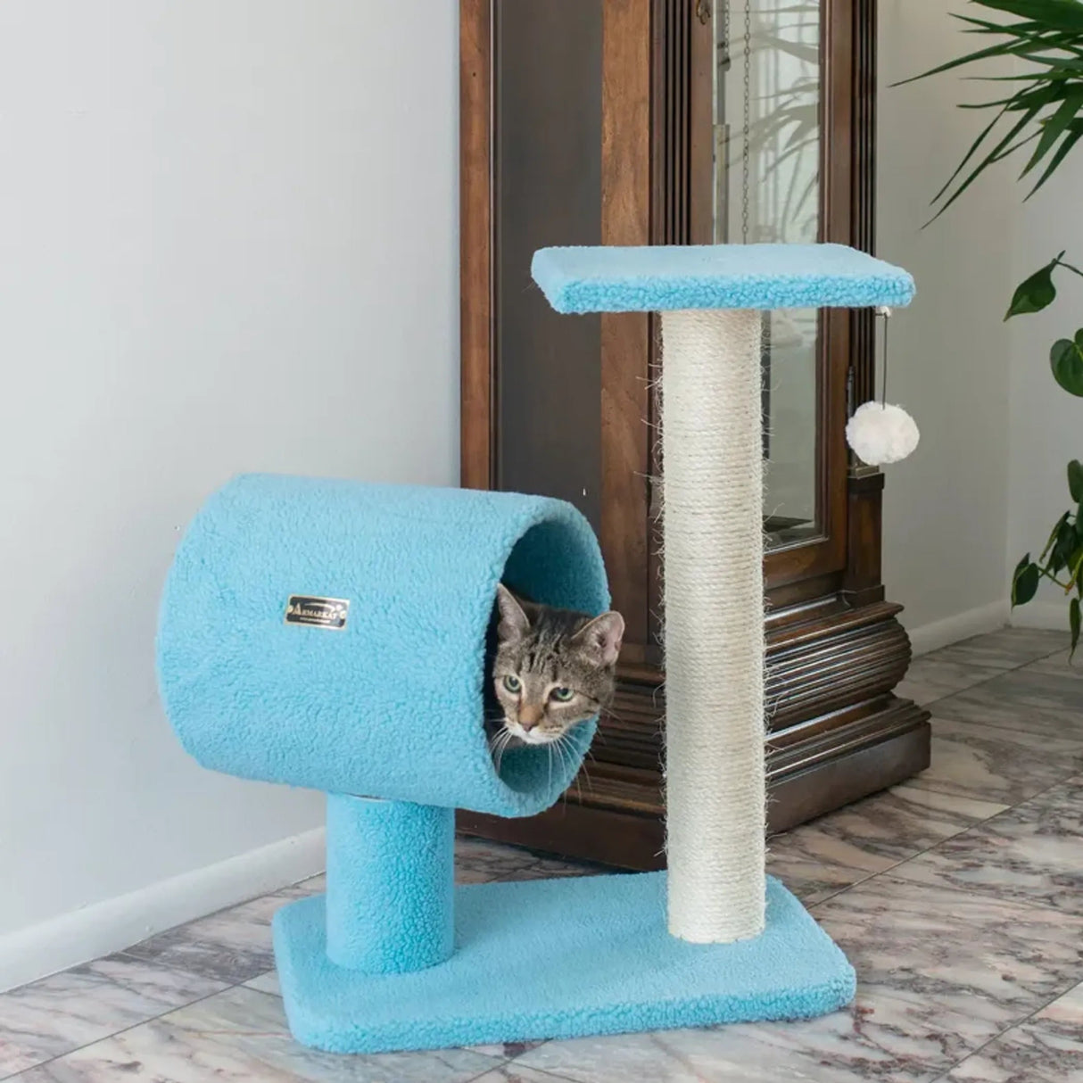 Armarkat Sky Blue 25 - Inch Cat Tree With Wood Scratcher | Scratchers | pethousekh