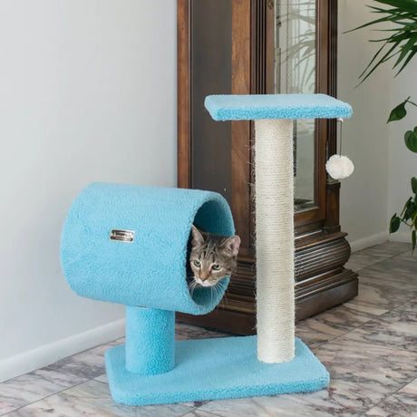Armarkat Sky Blue 25 - Inch Cat Tree With Wood Scratcher | Scratchers | pethousekh