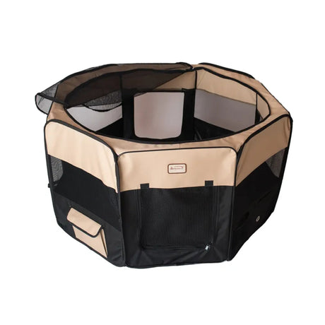 Armarkat XL Portable Pet Playpen Black Beige Combo | Pet Carriers | pethousekh