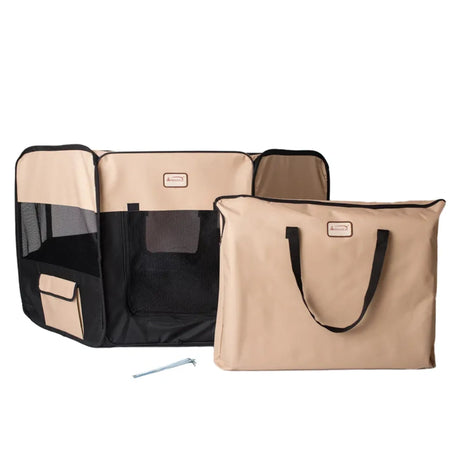 Armarkat XL Portable Pet Playpen Black Beige Combo | Pet Carriers | pethousekh
