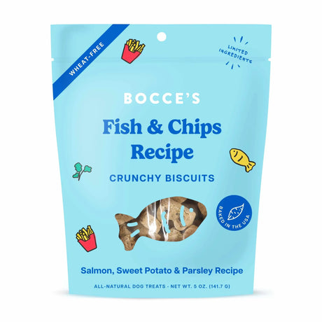 Bocce's Bakery Fish & Chips Biscuit Dog Treats 5oz | Biscuits & Crunchy Treats | pethousekh