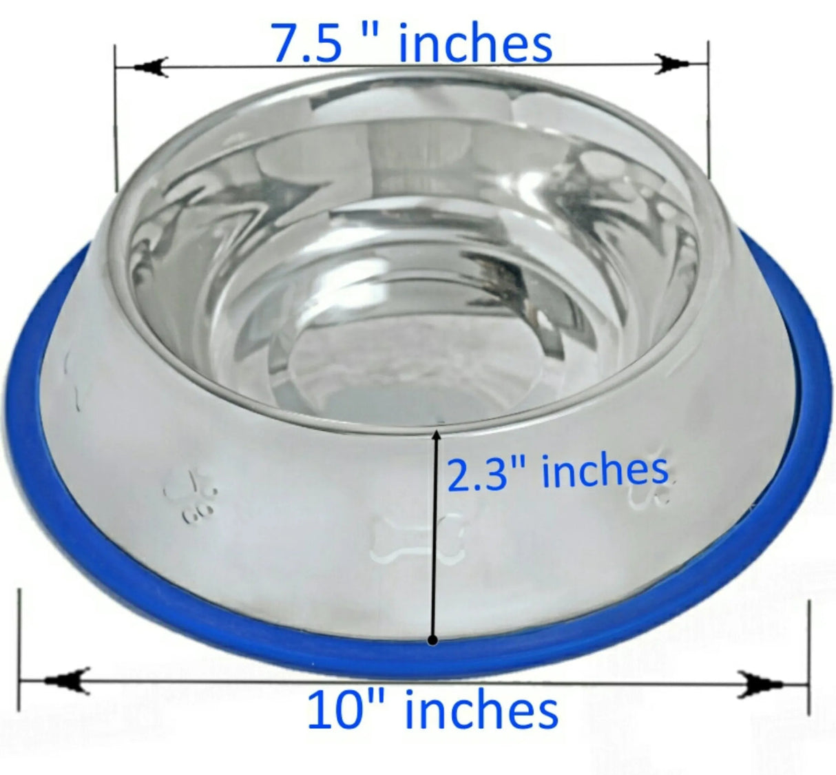 Etched Stainless Steel Dog Bowls with Blue Silicone Base | Food & Water Bowls | pethousekh
