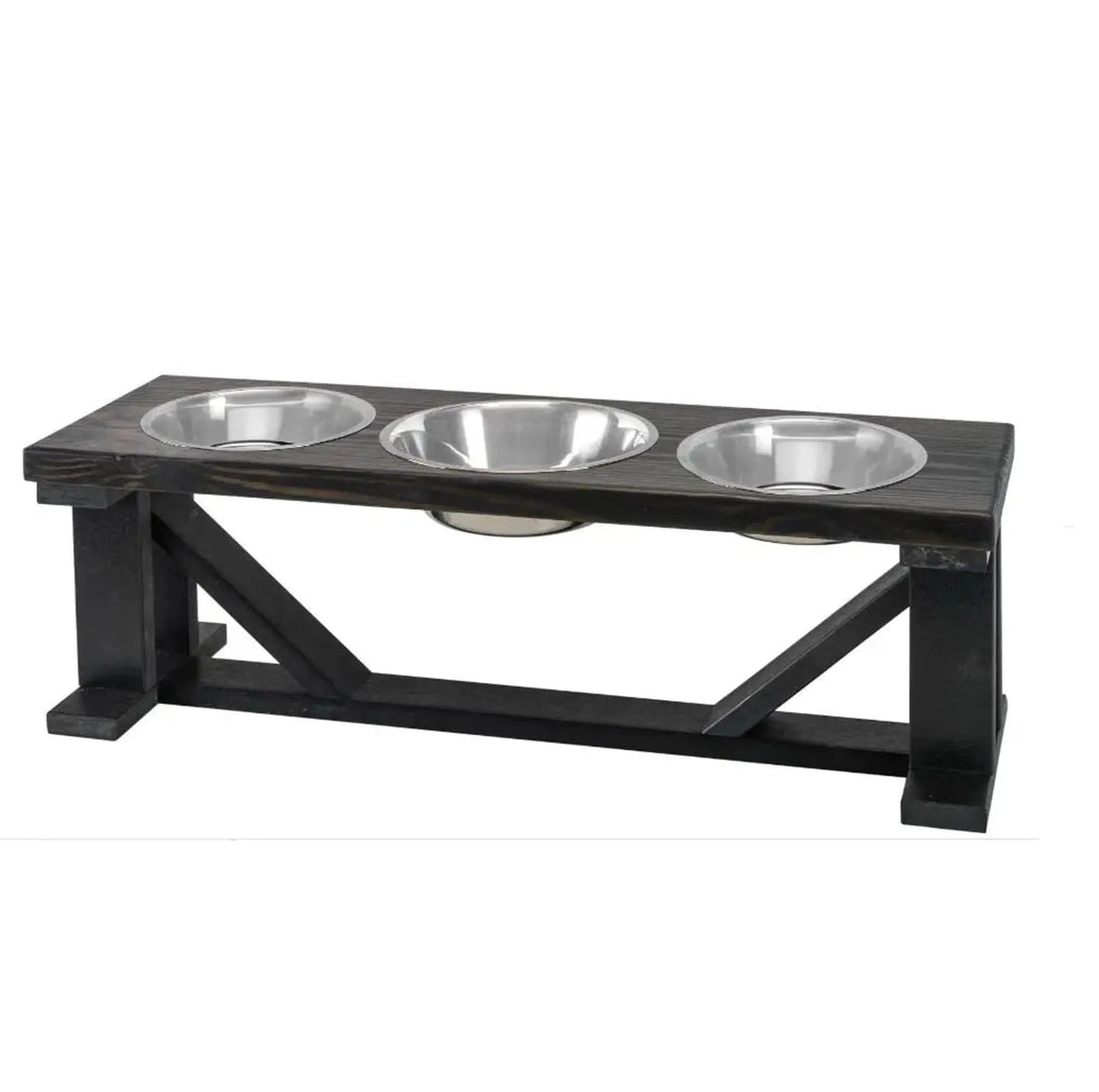Farmhouse 3 - Bowl Elevated Dog Feeder Ebony Small, Black Base | Pet Feeders | pethousekh