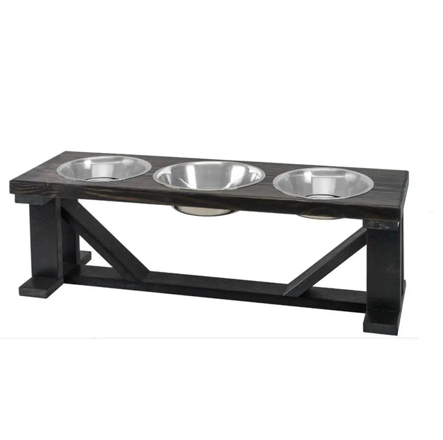 Farmhouse 3 - Bowl Elevated Dog Feeder Ebony Small, Black Base | Pet Feeders | pethousekh