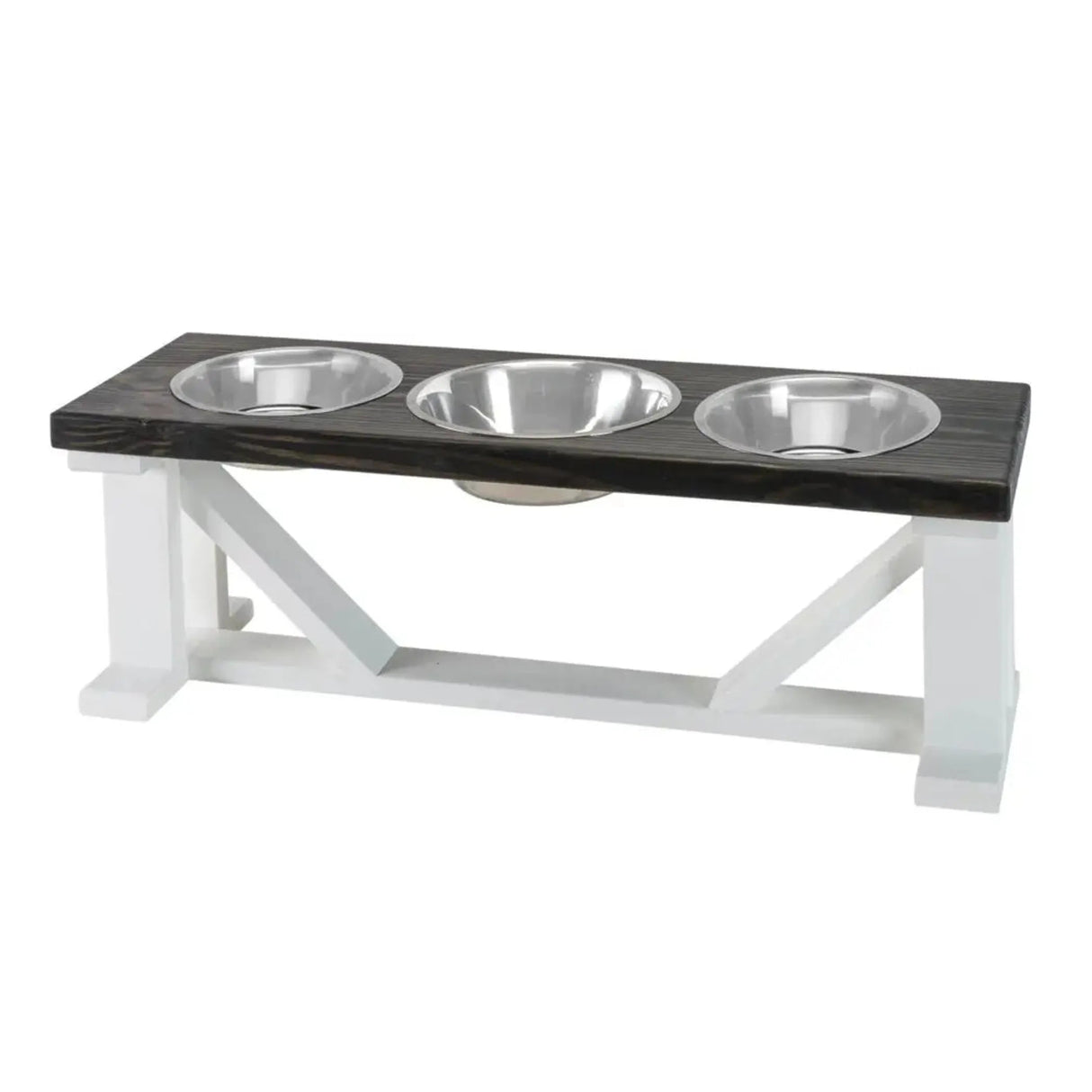 Farmhouse 3 - Bowl Elevated Dog Feeder Ebony Small, Black Base | Pet Feeders | pethousekh