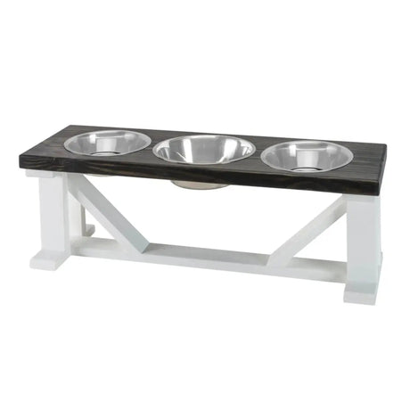 Farmhouse 3 - Bowl Elevated Dog Feeder Ebony Small, Black Base | Pet Feeders | pethousekh