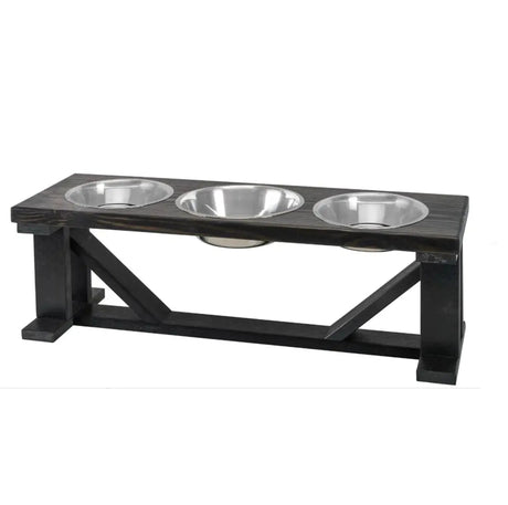 Farmhouse 3 - Bowl Elevated Dog Feeder Ebony Small, Black Base | Pet Feeders | pethousekh