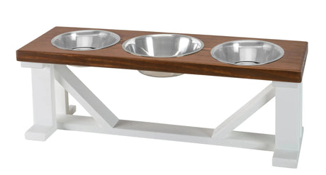 Farmhouse 3 - Bowl Elevated Dog Feeder Ebony Small, Black Base | Pet Feeders | pethousekh