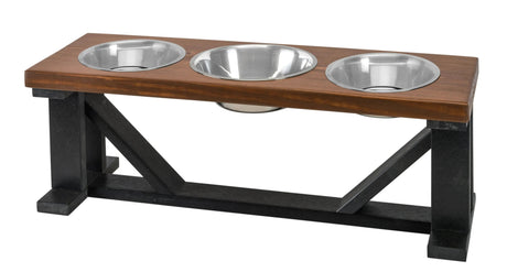 Farmhouse 3 - Bowl Elevated Dog Feeder Ebony Small, Black Base | Pet Feeders | pethousekh