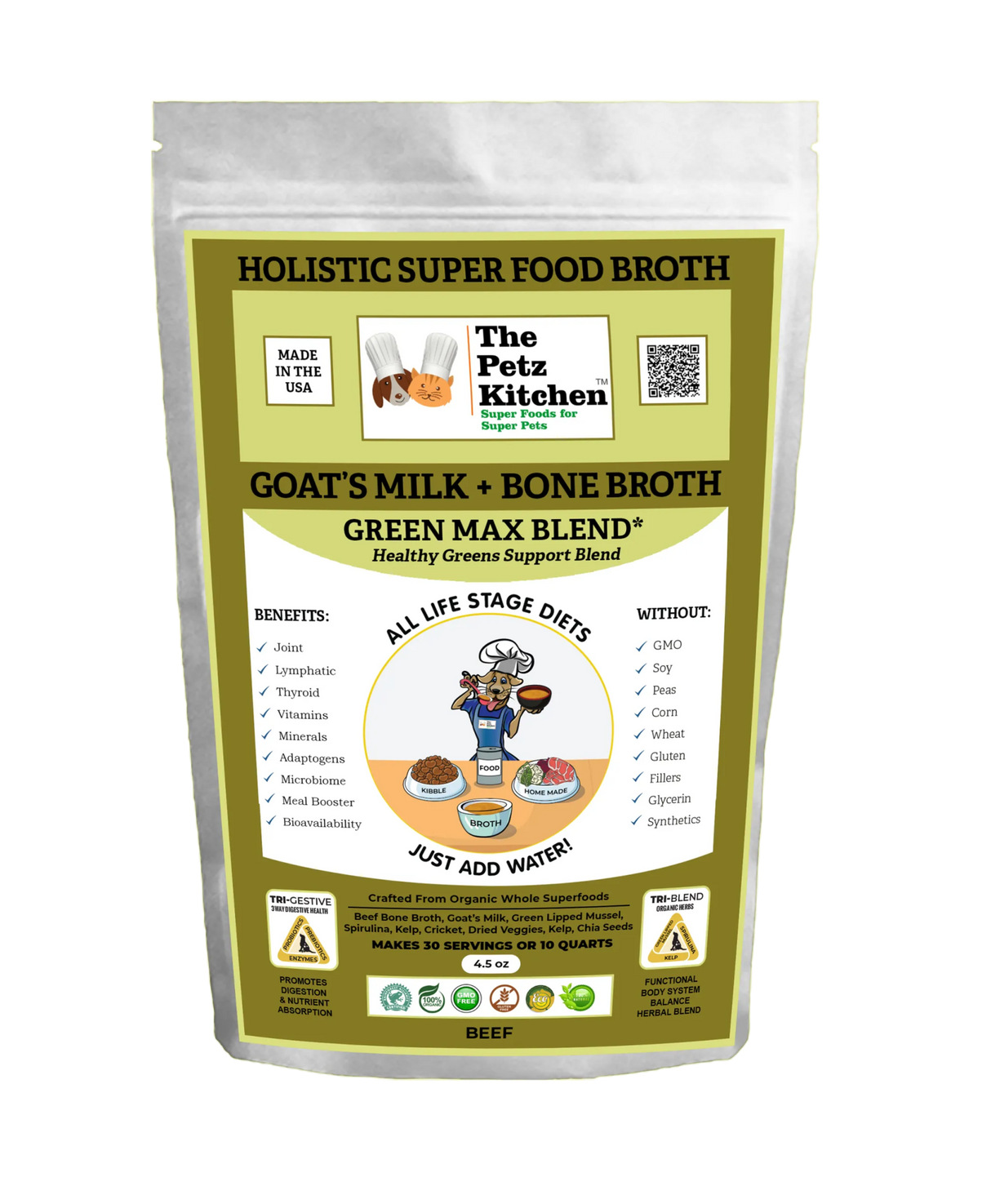 Goats Milk + Bone Broth Green Max Blend* Omega 3 & 6 Vitamin & Mineral Support* The Petz Kitchen Dog & Cat | Animal Vitamins & Supplements | pethousekh