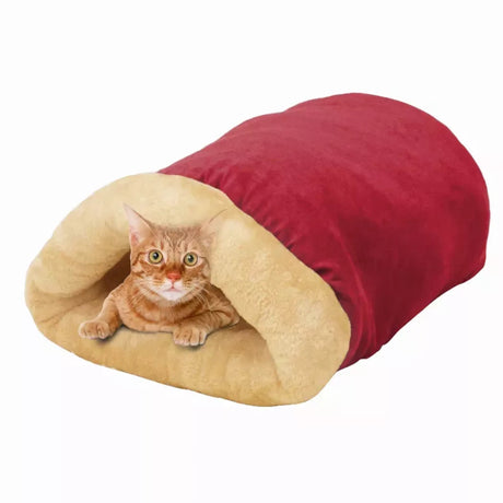 GOOPAWS 4 in 1 Self Warming Burrow Cat Bed, Pet Hideway Sleeping Cuddle Cave | Cat Beds | pethousekh