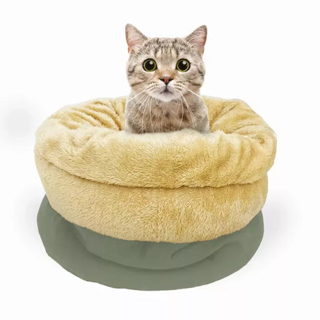 GOOPAWS 4 in 1 Self Warming Burrow Cat Bed, Pet Hideway Sleeping Cuddle Cave | Cat Beds | pethousekh
