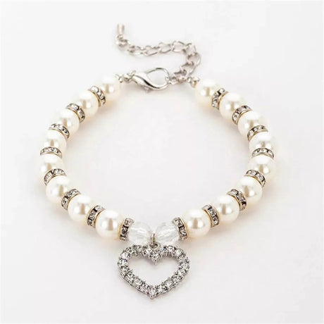 Heart and Pearl Necklace - White | Dog Collars | pethousekh