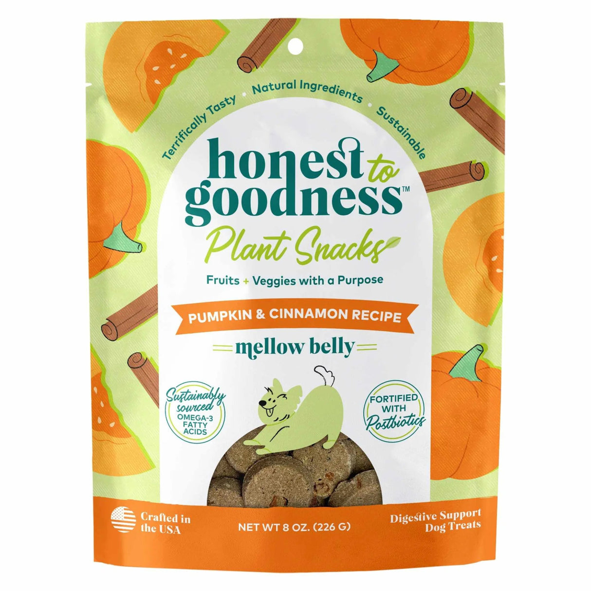 Honest To Goodness Mellow Belly Dog Treats, Pumpkin Cinnamon, 8oz | Biscuits & Crunchy Treats | pethousekh