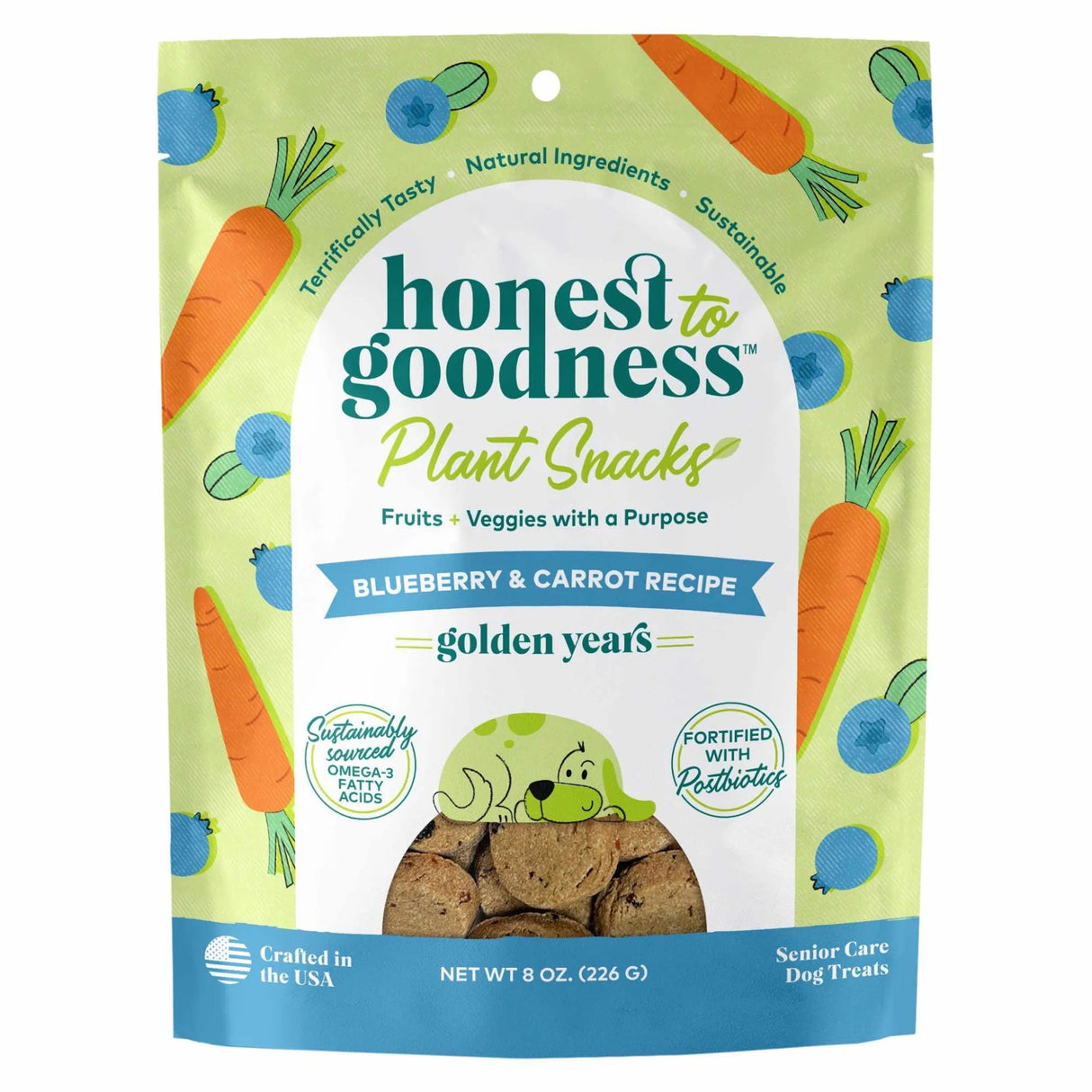 Honest To Goodness(TM) Plant Snacks Golden Years Blueberry & Carrot Recipe Dog Treats 8oz | Biscuits & Crunchy Treats | pethousekh