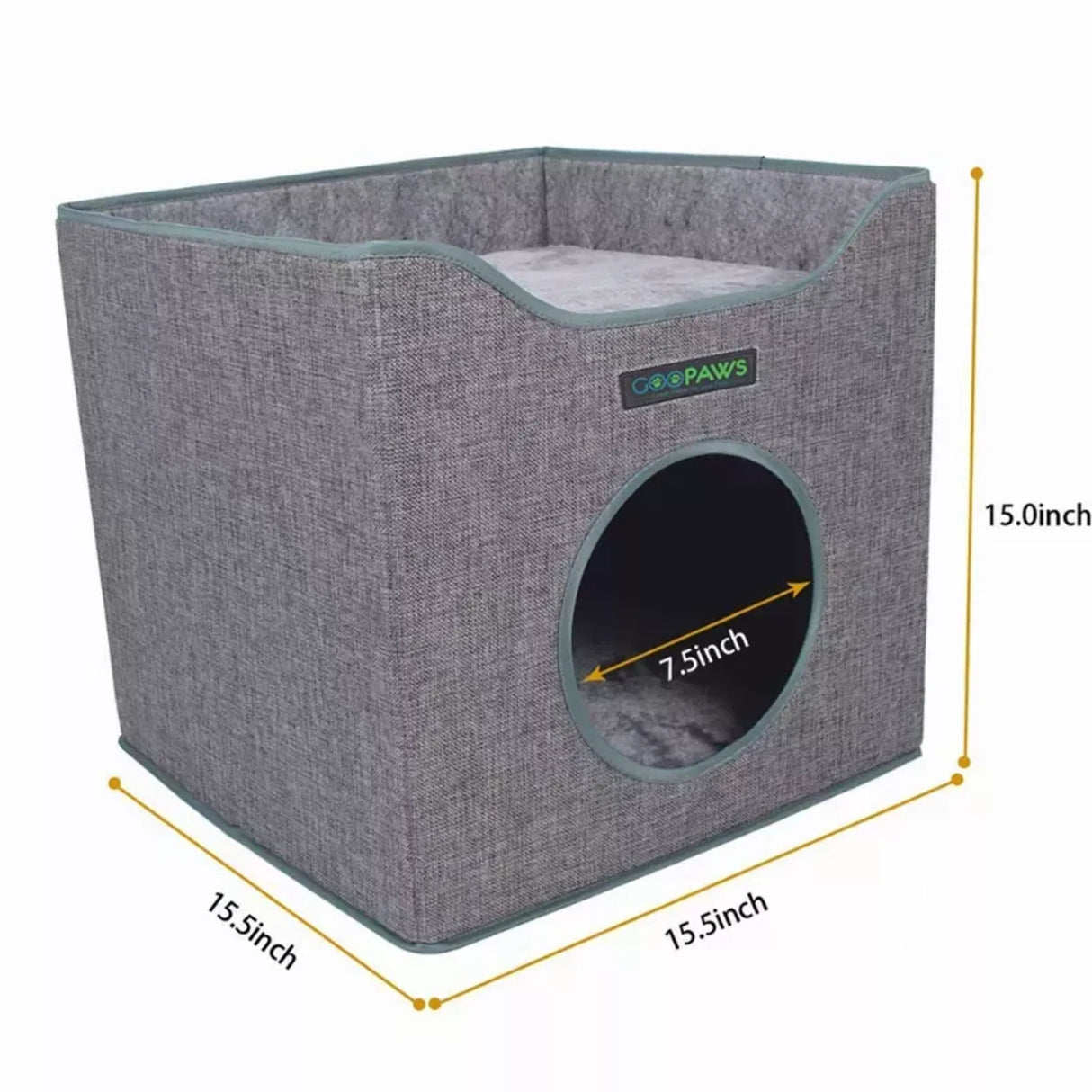 JESPET Foldable Cat Condo, Cat Cube House & Sleepping Bed with Lying Surface and 2 Reversible Cushions, Cat Hiding Place, Cat Cave, Linenette Fabric, Felt and Engineered Wood, Scratch Resista | Cat Beds | pethousekh