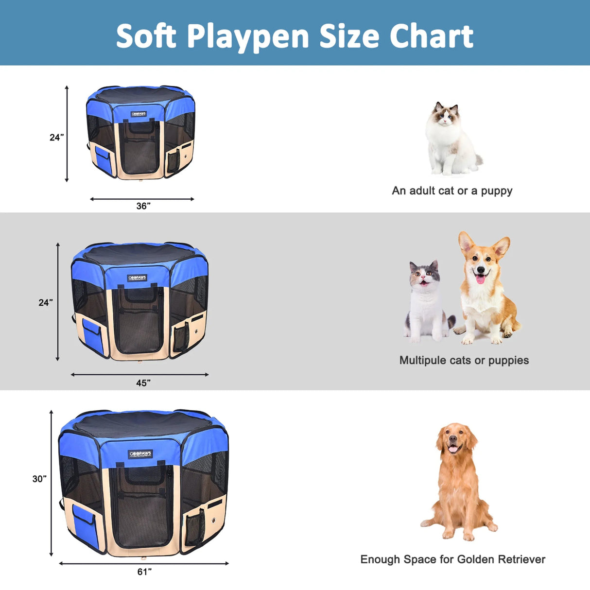JESPET Portable Dog Playpens 36 - 61 Inch Soft Kennel | Pet Carriers | pethousekh