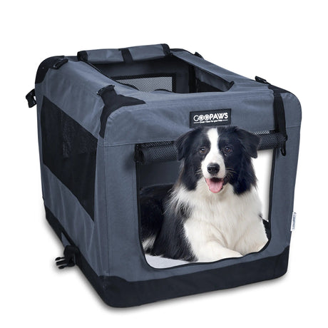 JESPET Soft Pet Crates Kennel, 3 Door Soft Sided Folding Travel Pet Carrier with Straps and Fleece Mat for Dogs, Cats, Rabbits, Indoor/Outdoor Use with Grey, Blue & Beige, Black | Pet Carriers | pethousekh