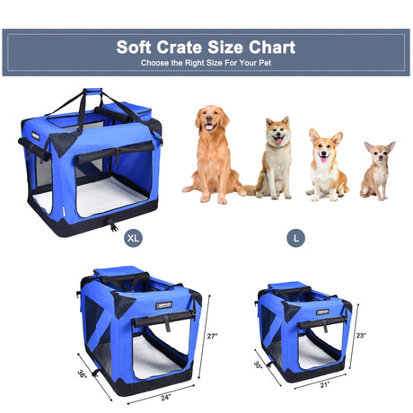 JESPET Soft Pet Crates Kennel, 3 Door Soft Sided Folding Travel Pet Carrier with Straps and Fleece Mat for Dogs, Cats, Rabbits, Indoor/Outdoor Use with Grey, Blue & Beige, Black | Pet Carriers | pethousekh