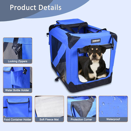 JESPET Soft Pet Crates Kennel, 3 Door Soft Sided Folding Travel Pet Carrier with Straps and Fleece Mat for Dogs, Cats, Rabbits, Indoor/Outdoor Use with Grey, Blue & Beige, Black | Pet Carriers | pethousekh
