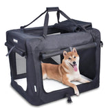 JESPET Soft Pet Crates Kennel, 3 Door Soft Sided Folding Travel Pet Carrier with Straps and Fleece Mat for Dogs, Cats, Rabbits, Indoor/Outdoor Use with Grey, Blue & Beige, Black | Pet Carriers | pethousekh
