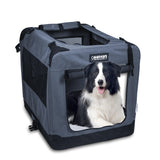JESPET Soft Pet Crates Kennel, 3 Door Soft Sided Folding Travel Pet Carrier with Straps and Fleece Mat for Dogs, Cats, Rabbits, Indoor/Outdoor Use with Grey, Blue & Beige, Black | Pet Carriers | pethousekh