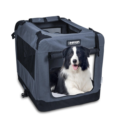 JESPET Soft Pet Crates Kennel, 3 Door Soft Sided Folding Travel Pet Carrier with Straps and Fleece Mat for Dogs, Cats, Rabbits, Indoor/Outdoor Use with Grey, Blue & Beige, Black | Pet Carriers | pethousekh