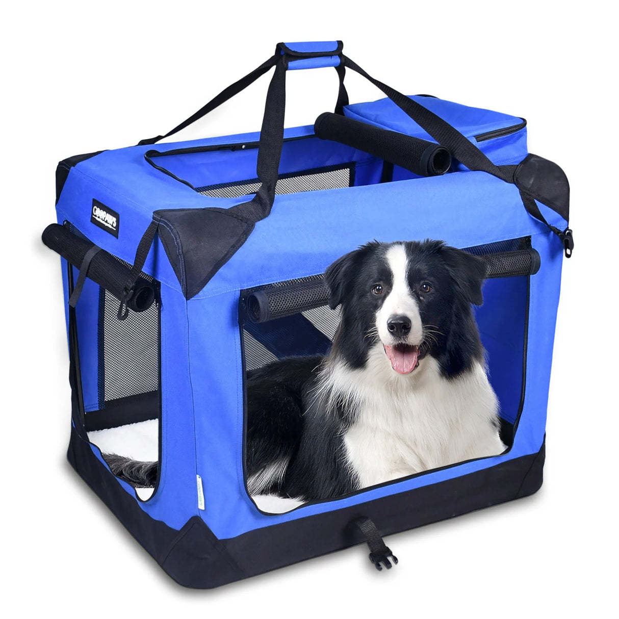 JESPET Soft Pet Crates Kennel, 3 Door Soft Sided Folding Travel Pet Carrier with Straps and Fleece Mat for Dogs, Cats, Rabbits, Indoor/Outdoor Use with Grey, Blue & Beige, Black | Pet Carriers | pethousekh