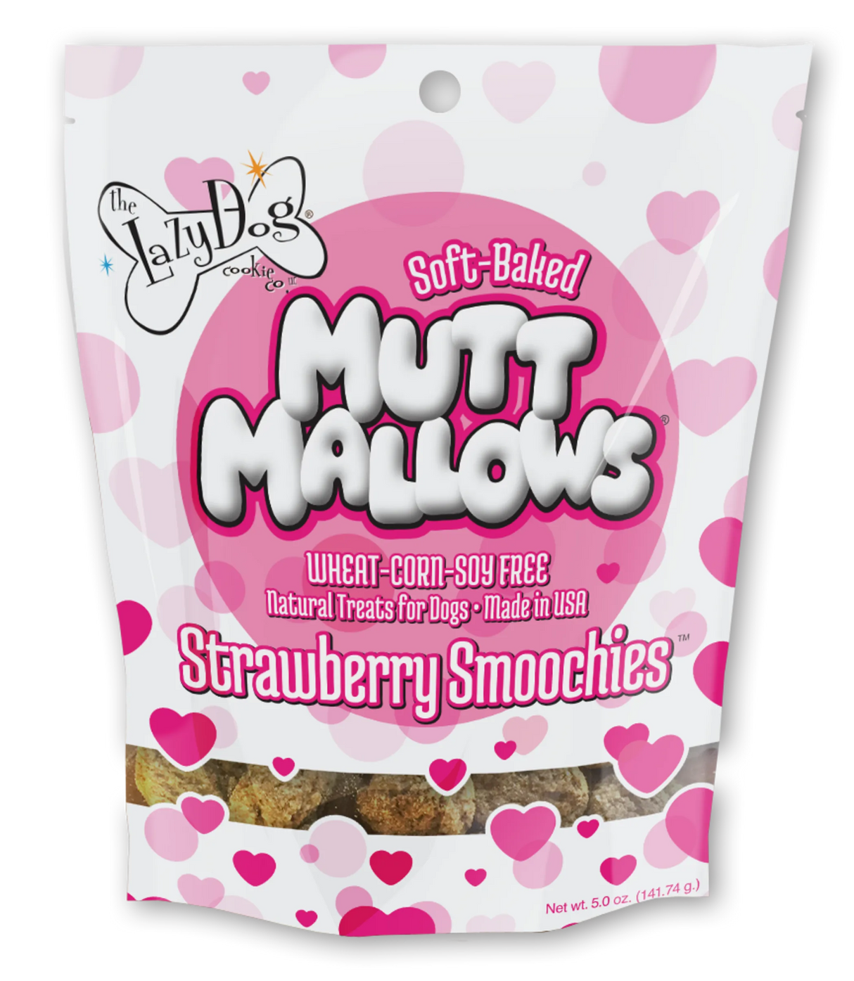 Lazy Dog Mutt Mallows Strawberry Smoochies Dog Treat 5oz | Soft & Chewy Treats | pethousekh