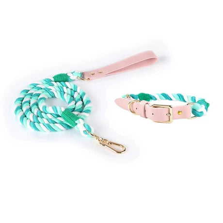 Luxe Royal Leather Rope Leash and Collar Set - Size: | Pack Of: 1 | Dog Collars | pethousekh