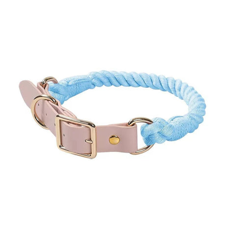 Luxe Royal Pink Leather Rope Dog Collar With Brass Hardware | Dog Collars | pethousekh