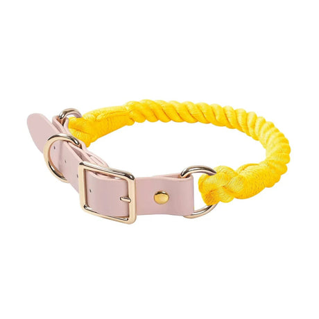 Luxe Royal Pink Leather Rope Dog Collar With Brass Hardware | Dog Collars | pethousekh