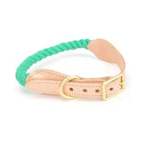 Luxe Royal Pink Leather Rope Dog Collar With Brass Hardware | Dog Collars | pethousekh