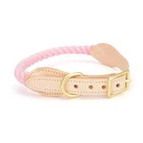 Luxe Royal Pink Leather Rope Dog Collar With Brass Hardware | Dog Collars | pethousekh