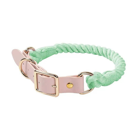 Luxe Royal Pink Leather Rope Dog Collar With Brass Hardware | Dog Collars | pethousekh