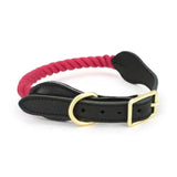 Luxe Royal Pink Leather Rope Dog Collar With Brass Hardware | Dog Collars | pethousekh
