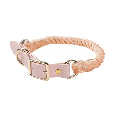 Luxe Royal Pink Leather Rope Dog Collar With Brass Hardware | Dog Collars | pethousekh