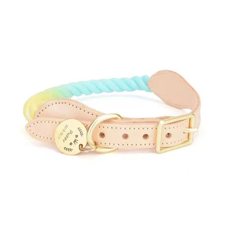 Luxe Royal Pink Leather Rope Dog Collar With Brass Hardware | Dog Collars | pethousekh