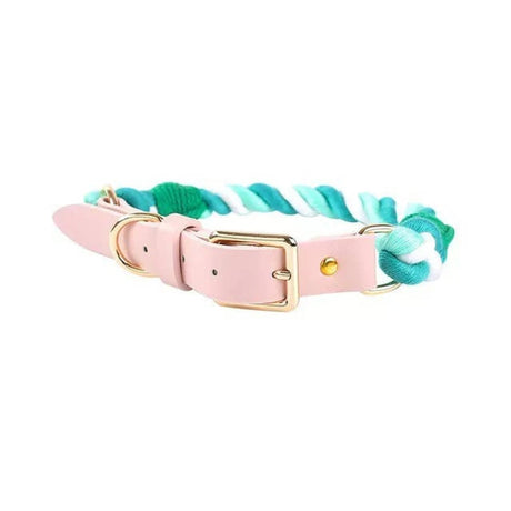 Luxe Royal Pink Leather Rope Dog Collar With Brass Hardware | Dog Collars | pethousekh