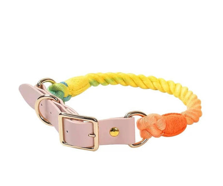 Luxe Royal Pink Leather Rope Dog Collar With Brass Hardware | Dog Collars | pethousekh
