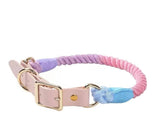 Luxe Royal Pink Leather Rope Dog Collar With Brass Hardware | Dog Collars | pethousekh